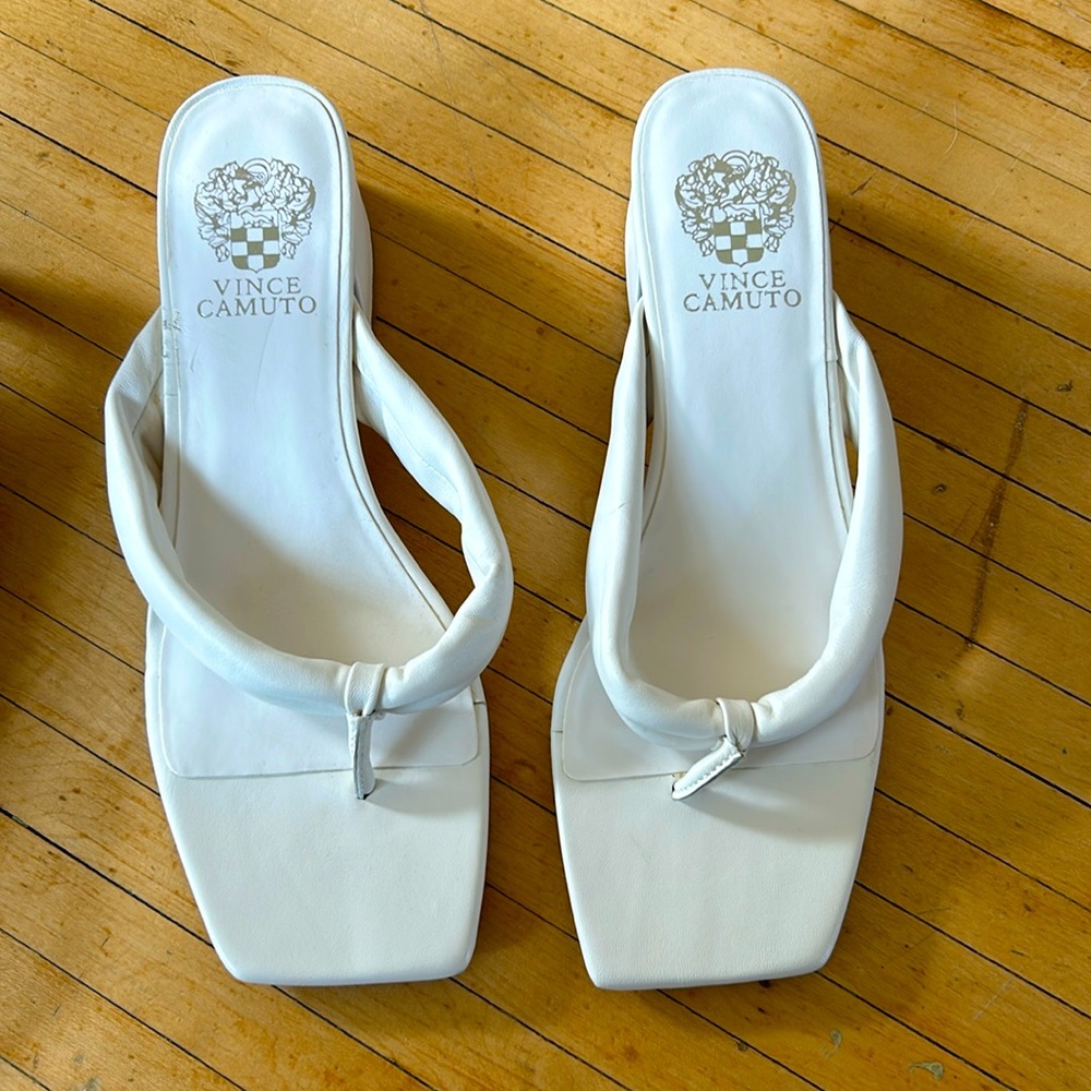 Vince Camuto White Leather Sandal Heels
